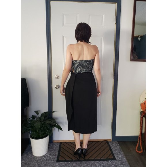 80s‎ Black with Lace Strapless Party Dress - Picture 3 of 4